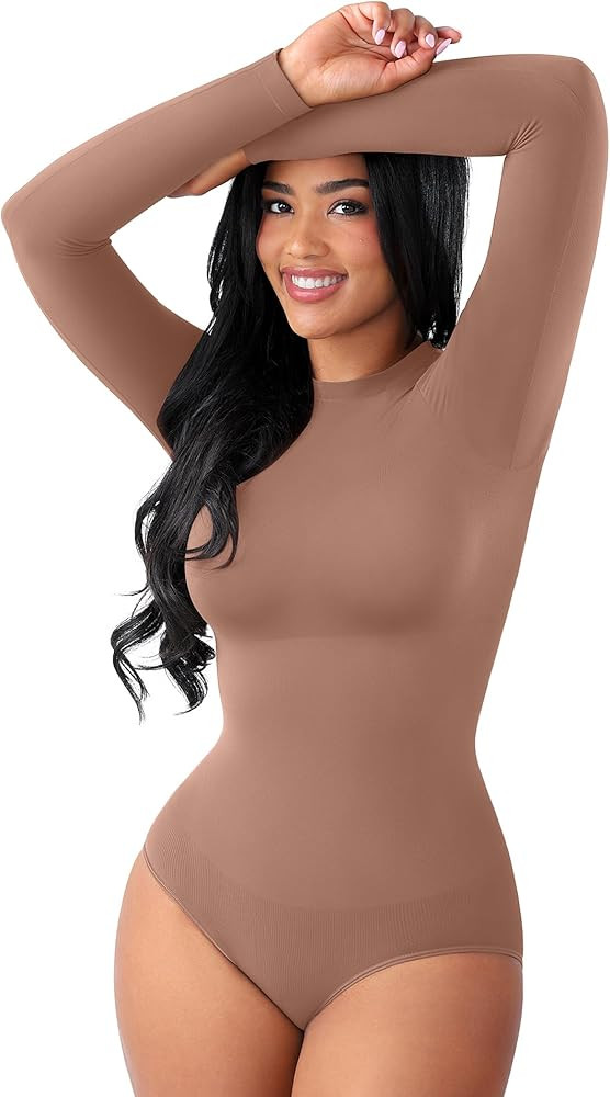 FeelinGirl Shapewear Bodysuit Compression Body Suits Women's Bodysuits High Neck Long Sleeve Plus... | Amazon (US)