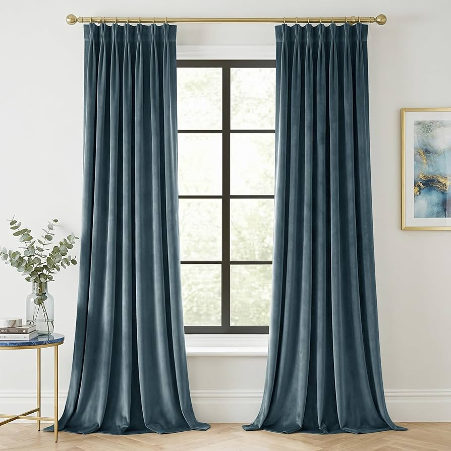 StangH Pinch Pleated Dusty Blue Velvet Curtains 84 inch, Back Tab Room Darkening Window Drapes wi... | Amazon (US)