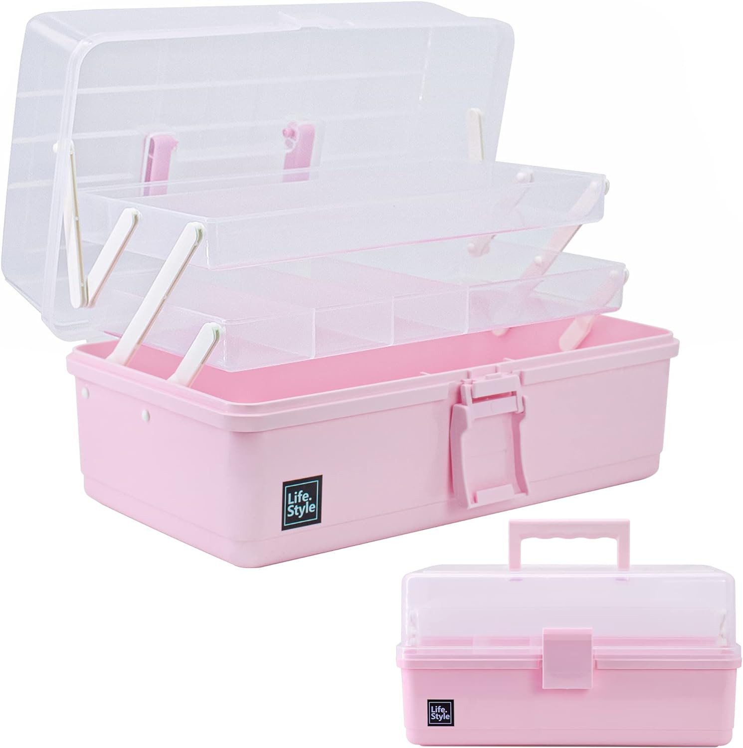 Creahaus 13 inch Art Craft Organizer Storage Box with 3 Layer, Multipurpose Plastic Tool Box with... | Amazon (US)