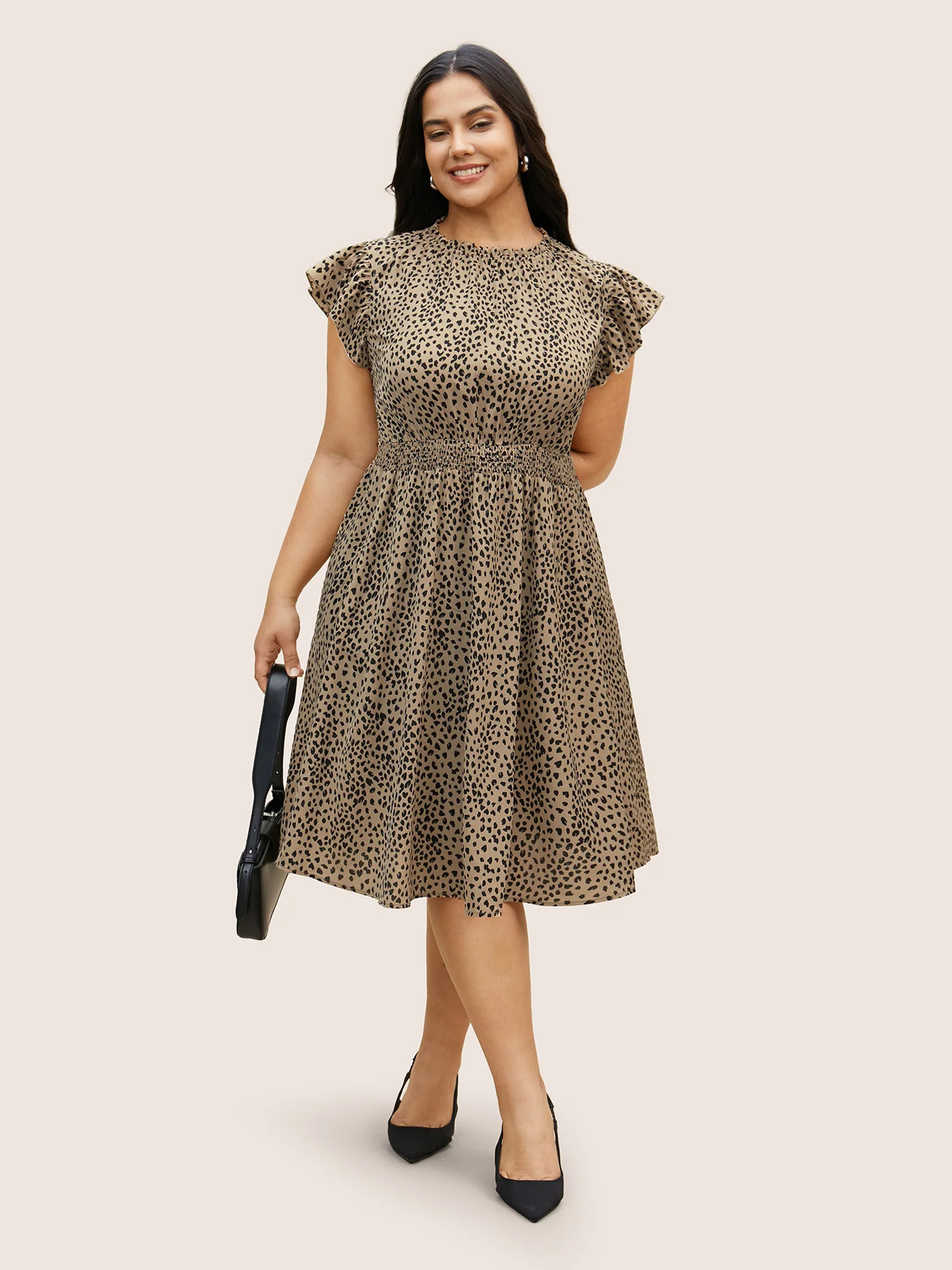 Leopard Print Frill Trim Cap Sleeve Dress | Bloomchic