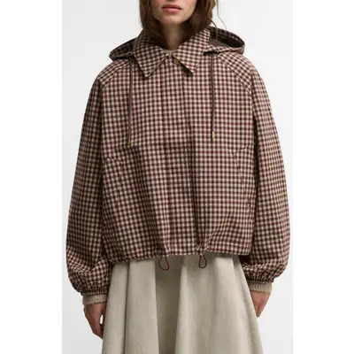 Barbour Audrey Check Showerproof Hooded Bomber Jacket in Vicuna Gingham Check at Nordstrom, Size 10 Us | Nordstrom