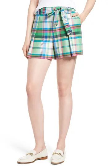 Women's 1901 Pleated Plaid Shorts, Size 16 - Green | Nordstrom