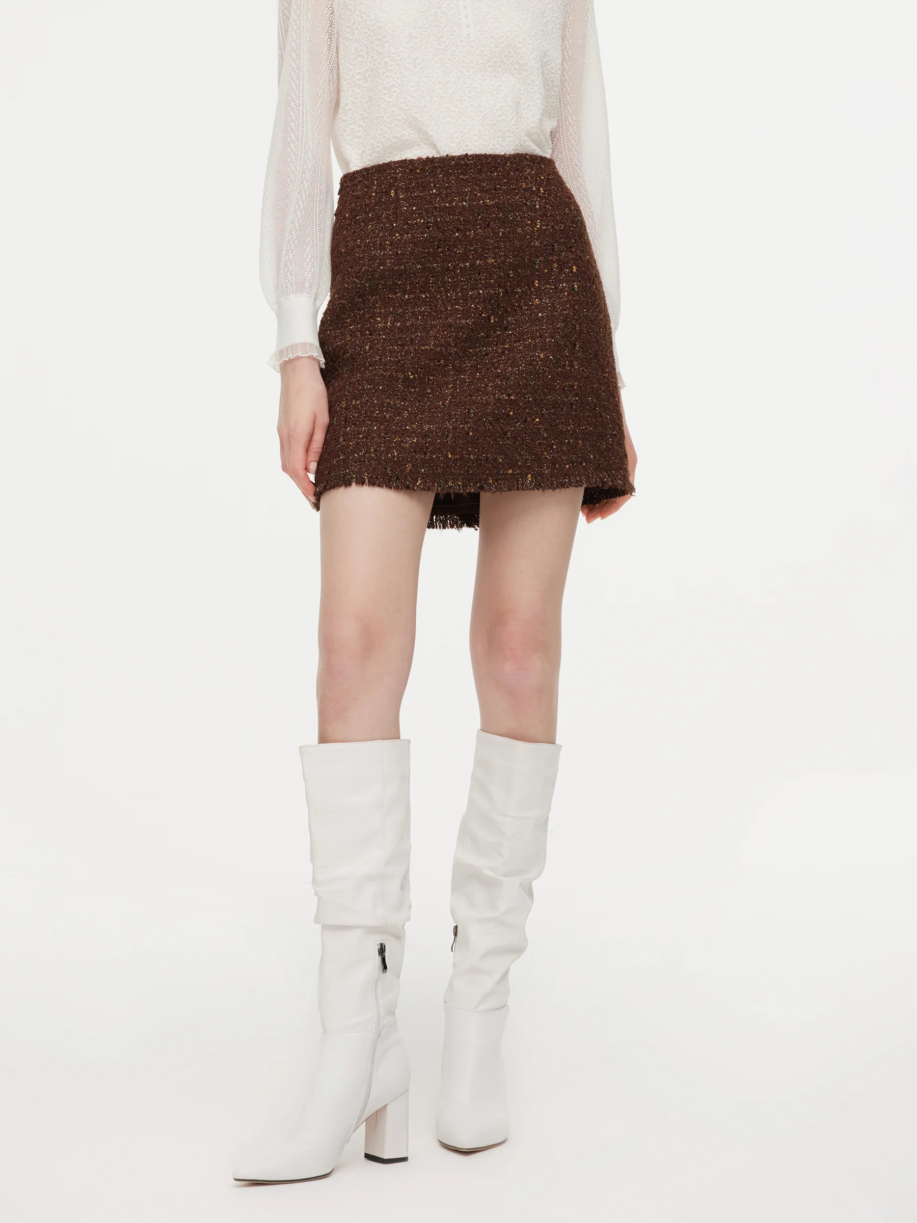 Wool Blend Tweed Sequins Women A-Line Skirt | GOELIA