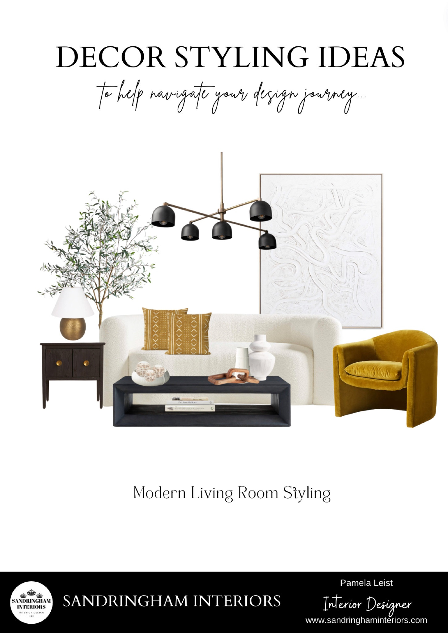 Modern Living Room Styling Ideas | Modern White Sofa | Mustard Colored Side Chair | Black Coffee Table | Mustard Patterned Decorative Pillows | Black Side Table | Olive Tree Artificial | Small Table Lamp | Abstract Art | Modern Black Chandelier | Crate & Barrel | Anthropologie | Etsy

#LTKHome #LTKxWayfair