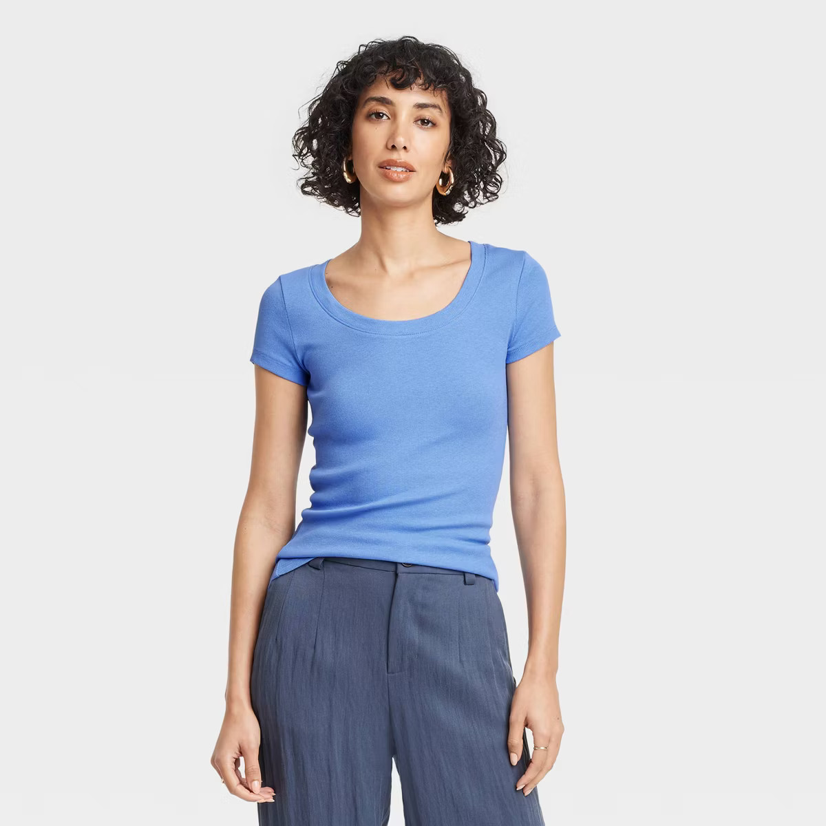 Women's Slim Fit Short Sleeve Ribbed Scoop Neck T-Shirt - A New Day™ | Target