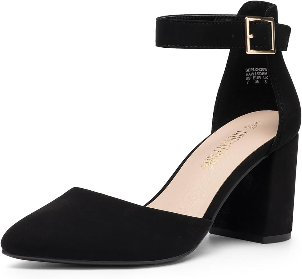 DREAM PAIRS Women's Closed Pointed Toe High Chunky Heels Pumps Ankle Strap Dress Shoes for Weddin... | Amazon (US)