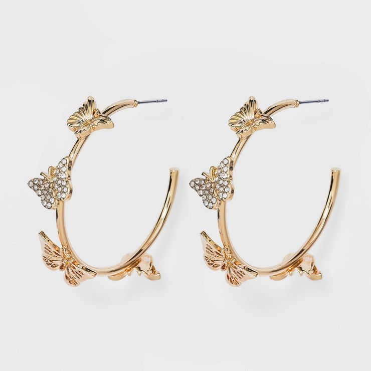 SUGARFIX by BaubleBar Crystal Wings Butterfly Hoop Earrings - Gold | Target