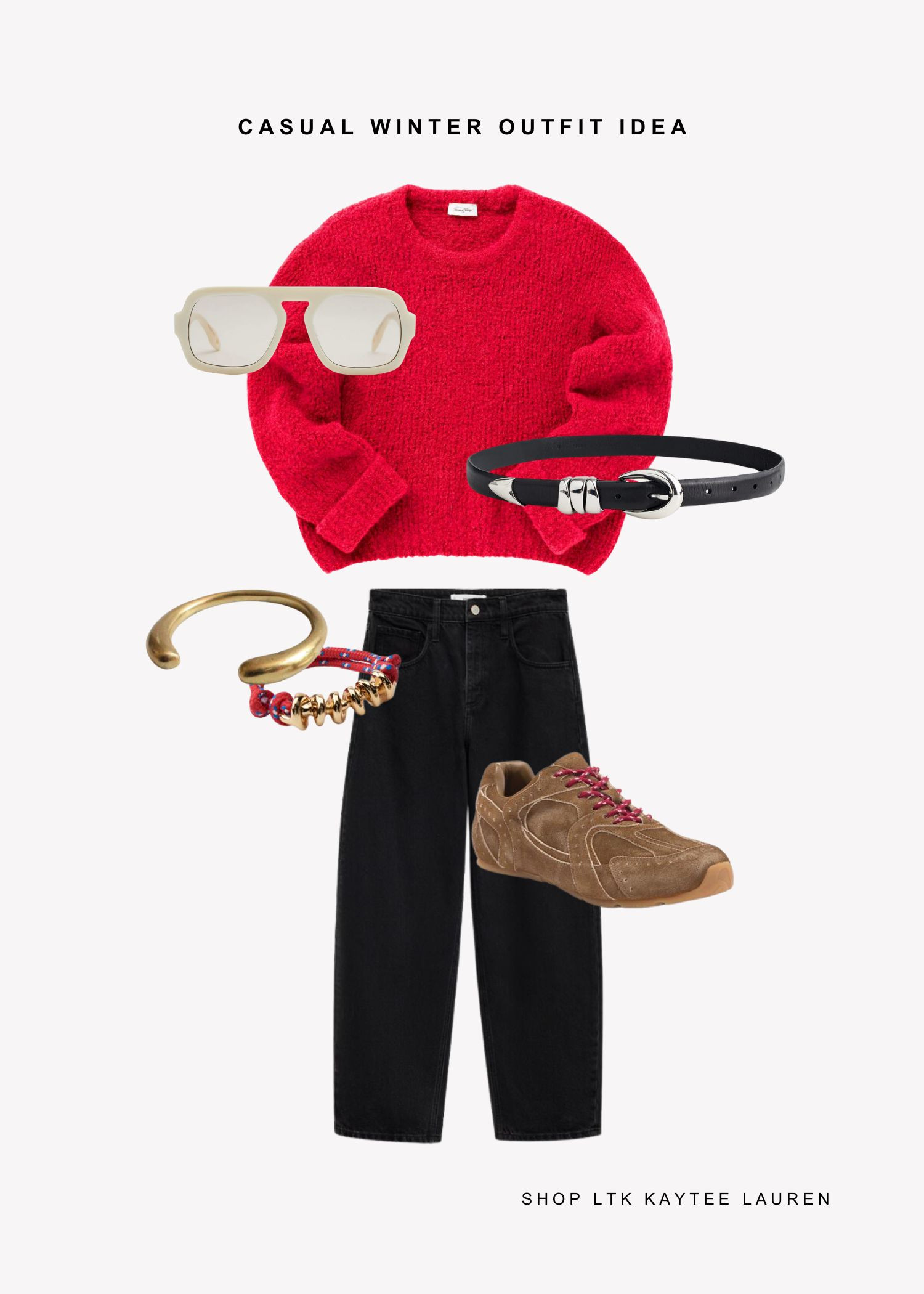 Casual winter outfit idea - cute for Valentine's Day too 