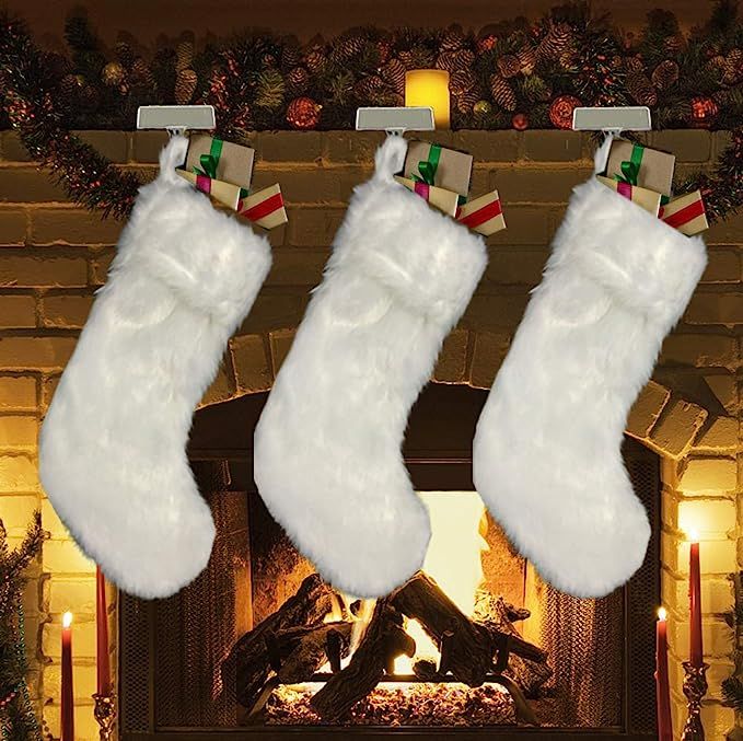 Amazon.com: AOGU 3 Pack 18 Inch Snowy White Christmas Stockings Faux Fur Xmas Christmas Stockings... | Amazon (US)