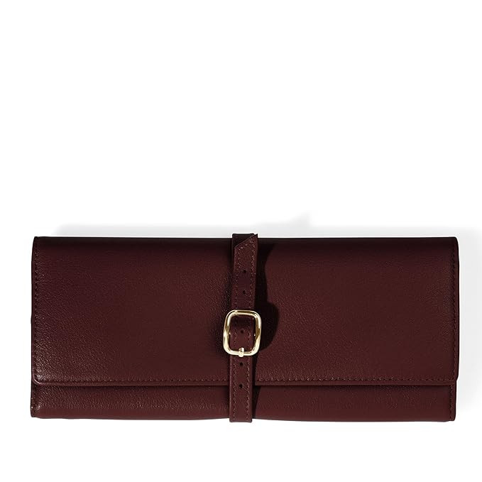 Leatherology Bordeaux Buckled Jewelry Roll - 3 large zip interior pockets, protected panel for 7 ... | Amazon (US)