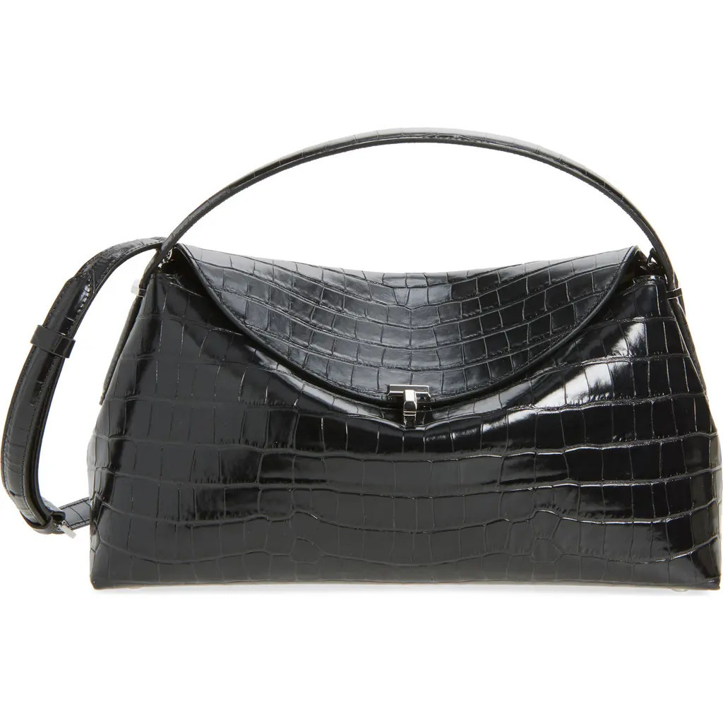 TOTEME T-Lock Croc Embossed Leather Top Handle Bag in Black at Nordstrom | Nordstrom