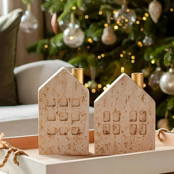 DN DECONATION Christmas Candle Holders Set of 2 - House Candlestick Holders with Metal Chimney fo... | Amazon (US)