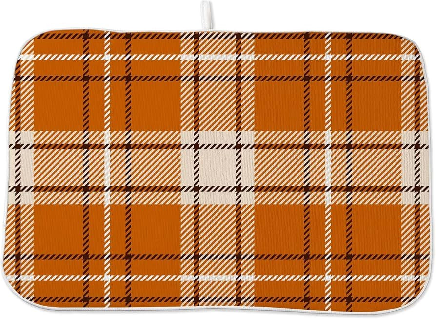 Fall Dish Drying Mat 18 x 24 inch Autumn Orange Buffalo Plaid Themed Decorative Drying Mats Micro... | Amazon (US)