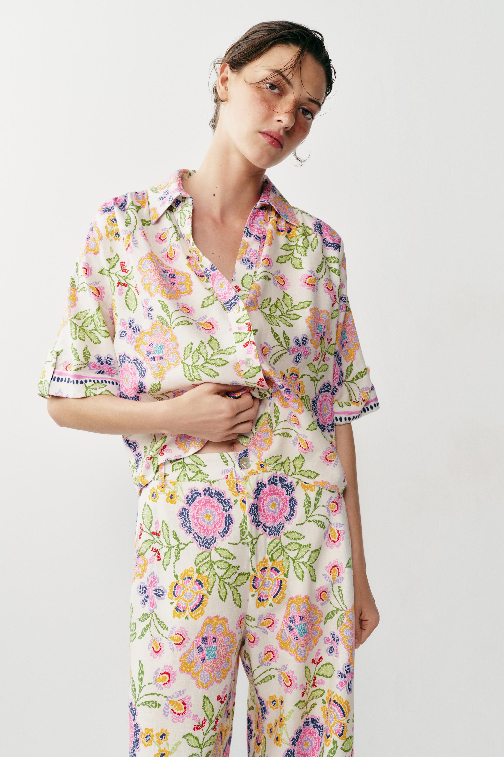 FLORAL PRINT LINEN BLEND SHIRT | Zara US