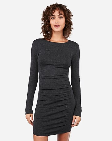 ruched long sleeve sweater dress | Express
