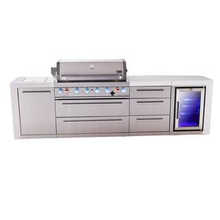 Deluxe 6-Burner 119 in. Outdoor Kitchen w/Refrigerator Plus 44 in. W Propane Natural Gas Grill Island in Stainless Steel | The Home Depot