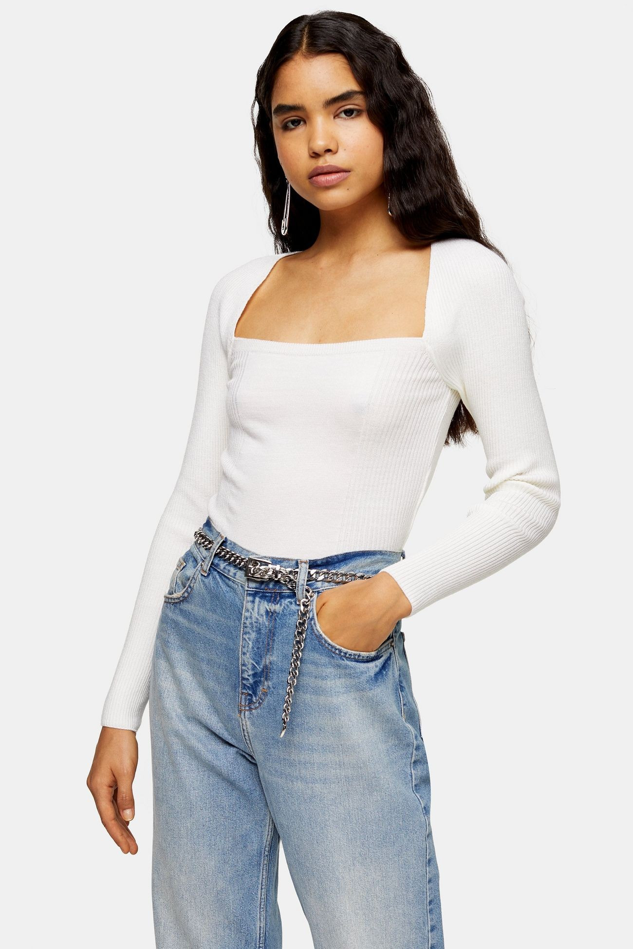 Ivory Square Neck Knitted Top | Topshop UK