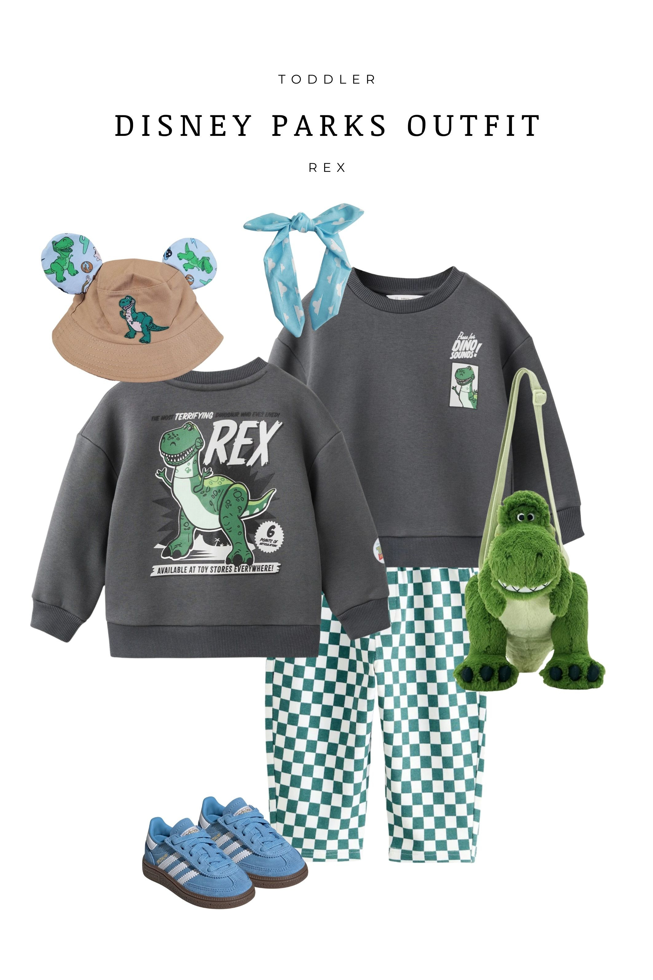  

Toy Story Rex toddler Disney Parks outfit. The cutest Pixar-inspired look for your next Disneyland or Disney World trip! Featuring a Rex sweatshirt, green checkerboard pants, Mickey ear bucket hat, blue sneakers, and the sweetest Rex plush crossbody bag. Perfect comfy park outfit for toddlers, Disney character day, or matching sibling looks.
 

#LTKKids #LTKootd #LTKTravel