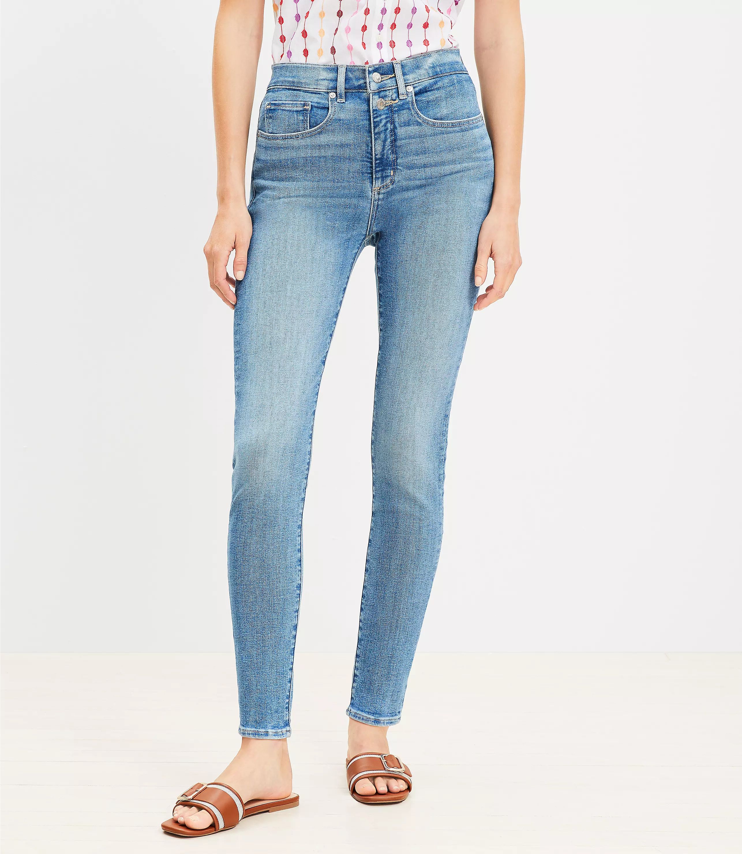 Double Shank High Rise Skinny Jeans in Luxe Medium Wash | LOFT