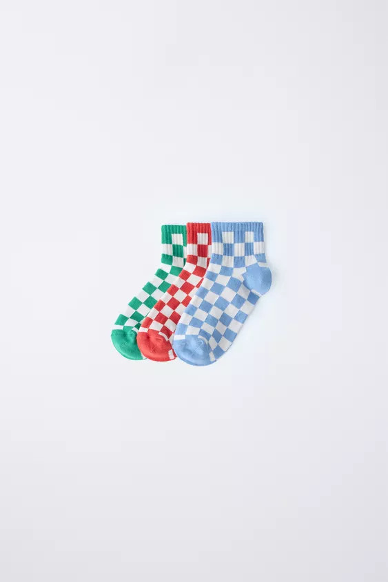 LOT DE TROIS SOCQUETTES À DAMIER | Zara FR