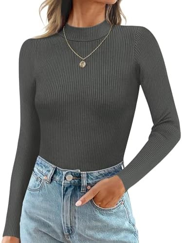 Ekouaer Mock Turtle Necks Tops for Women Long Sleeve Ribbed Shirts Thermal Slim Fit Lightweight U... | Amazon (US)