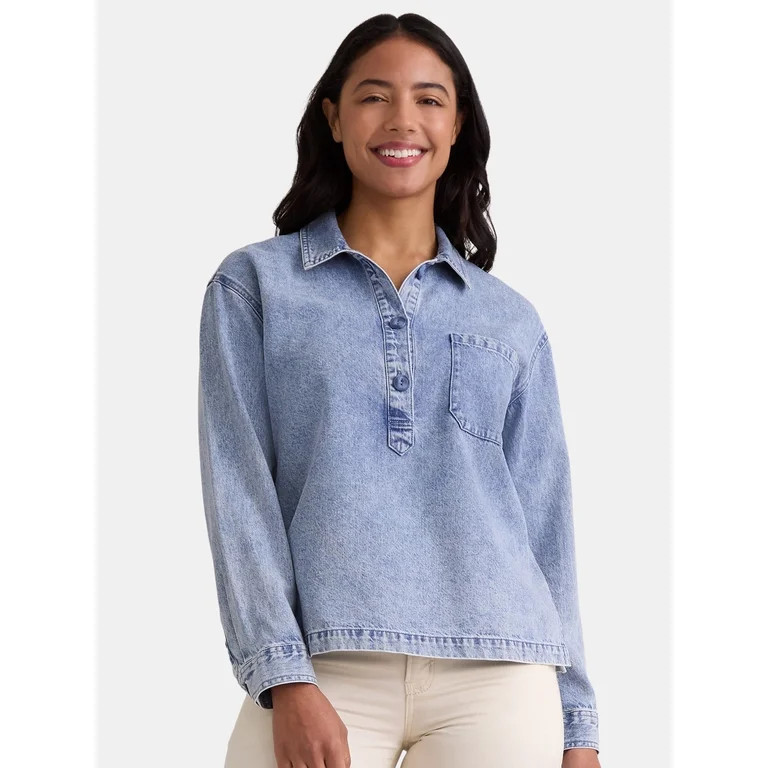 Time and Tru Women's and Women's Plus Denim Popover, Sizes XS-4X | Walmart (US)