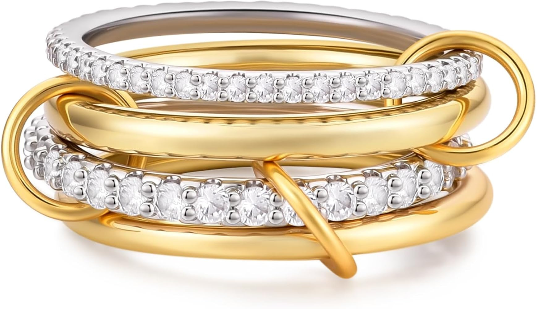 14K Gold Plated Interlocked Stackable Rings for Women Non Tarnish,Gold and Silver Cubic Zirconia ... | Amazon (US)