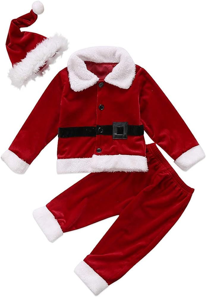 XARAZA Baby Boys Girls Christmas Clothes Outfits Velvet Long Sleeve Outwear Jacket + Santa Long P... | Amazon (US)
