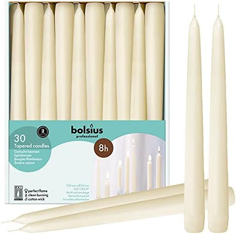 BOLSIUS Long Household Ivory Taper Candles - 10-inch Unscented Premium Quality Wax - 8 Hour Long ... | Amazon (US)