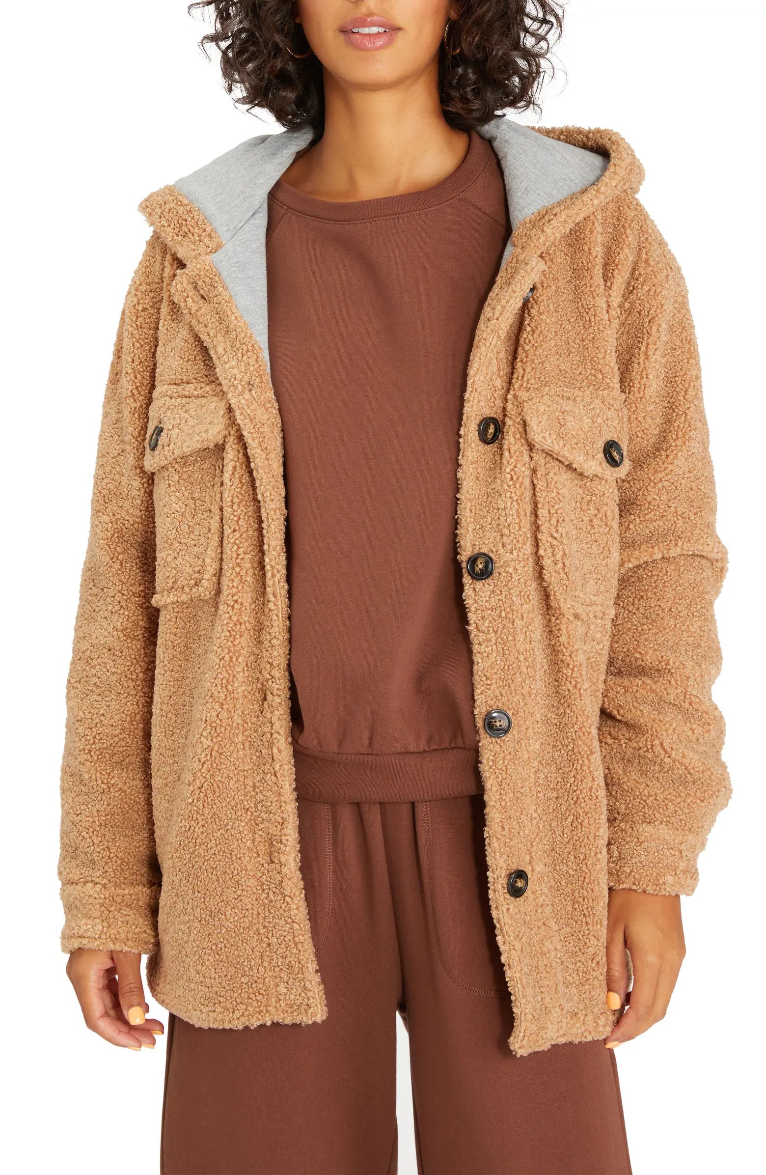 Sanctuary Harlow High Pile Fleece Hooded Coat | Nordstrom | Nordstrom