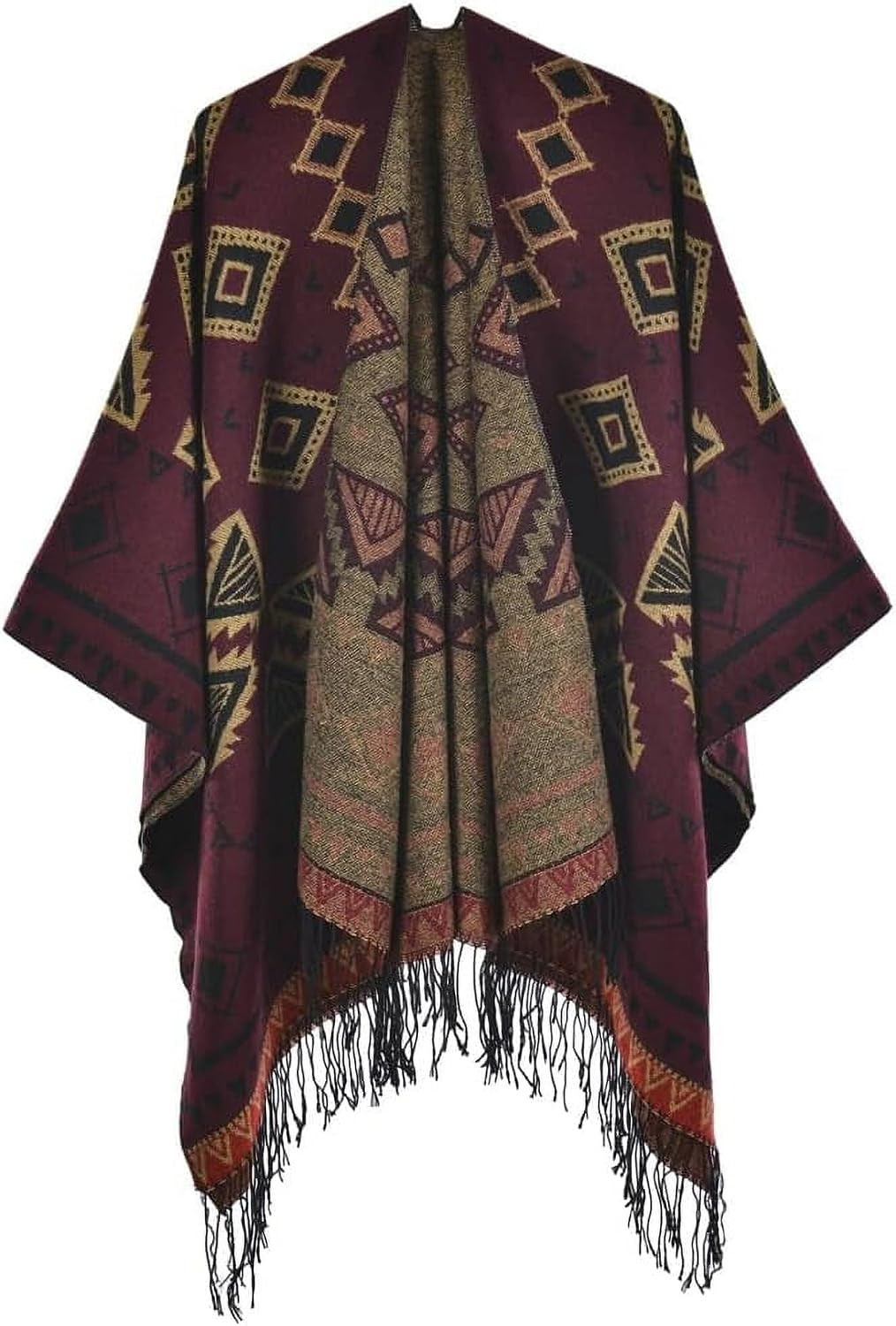 Retro Knitted Shawls and Wraps for Women Tassel Open Front Blanket Scarf Winter Fall Thick Poncho Capes Cardigan Coat | Amazon (US)