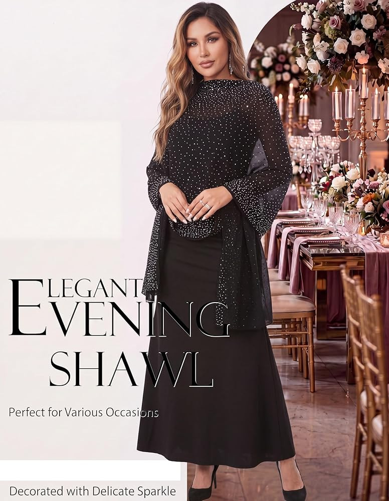Shawls and Wraps for Evening Dresses Sheer Chiffon Women Elegant Soft Silky Sparkly Wedding Brida... | Amazon (US)