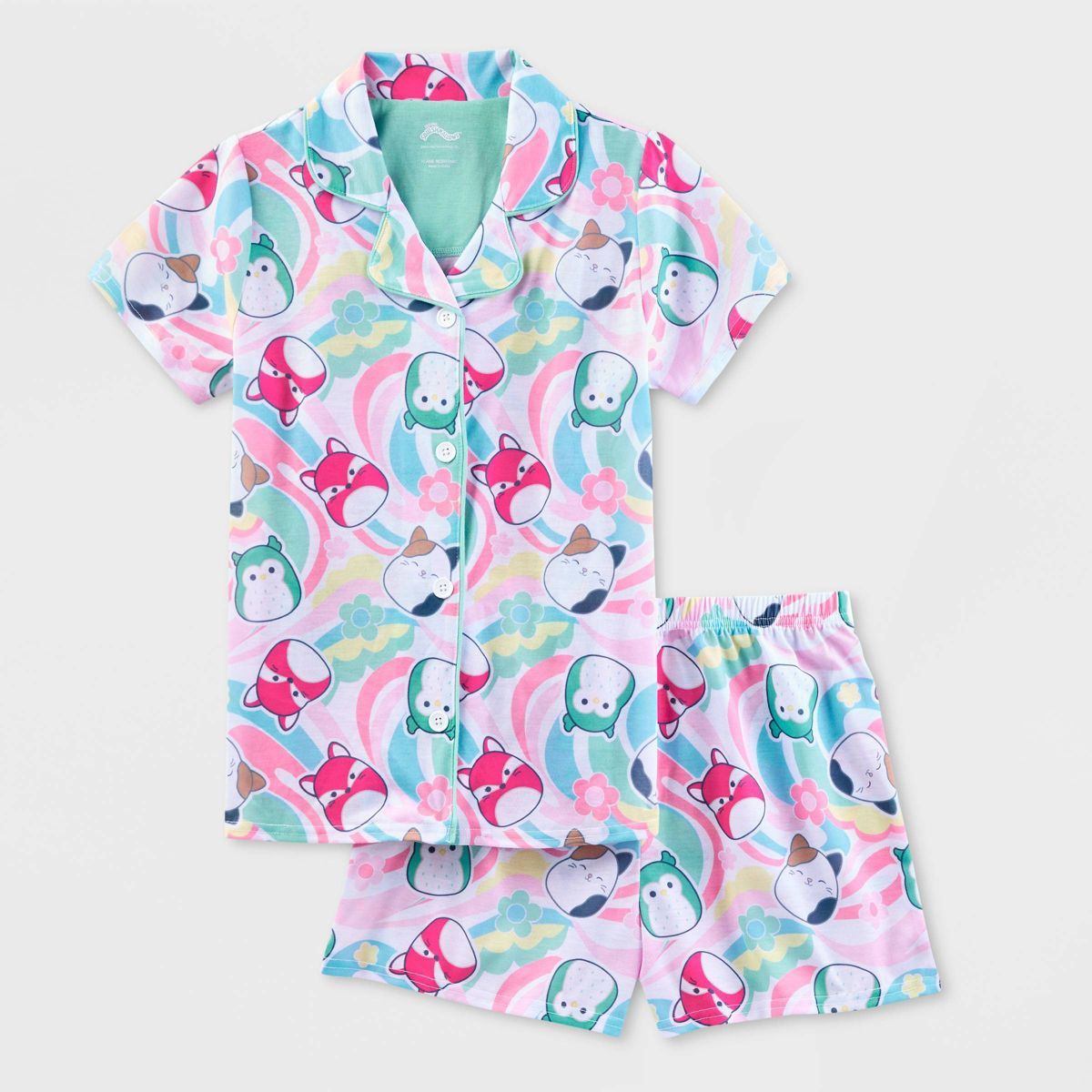 Girls' Squishmallows Coat Pajama Set - Teal Green | Target