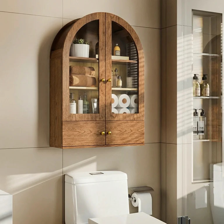 Flictozena Wall Mounted Arched Medicine Cabinet, Bathroom Storage Cabinet with Glass Doors and Ad... | Walmart (US)