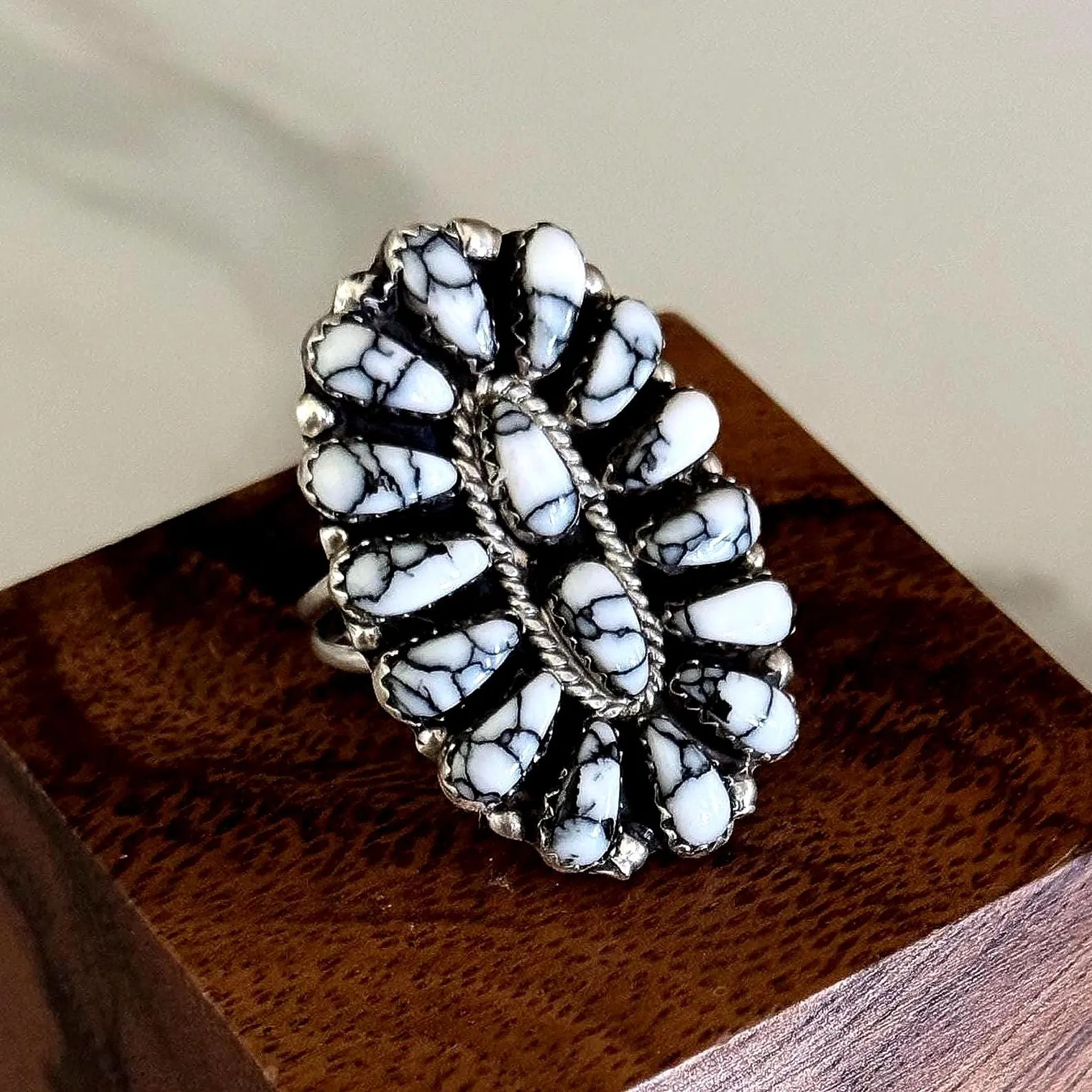 White Buffalo Stone Cluster Ring silver jewelry native americans jewelry multi stone ring Boho je... | Etsy (US)
