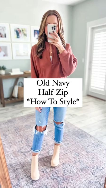 Old Navy half-zip sherpa on sale (XSP). Fall outfits. Fall style. Mom outfits. Amazon Chelsea boots (TTS). Abercrombie curve love Ankle straight jeans (23s). Spanx faux leather leggings (XSP). Lululemon belt bag. Target Wide leg sweat pants (TTS). Veja Esplar sneakers (size down if you are a half size).

*I love this half-zip! It has a cinching feature on both sides. It’s cropped so I feel like I could have done the regular as well (the petite doesn’t show any skin though).

#LTKstyletip #LTKSeasonal #LTKunder50