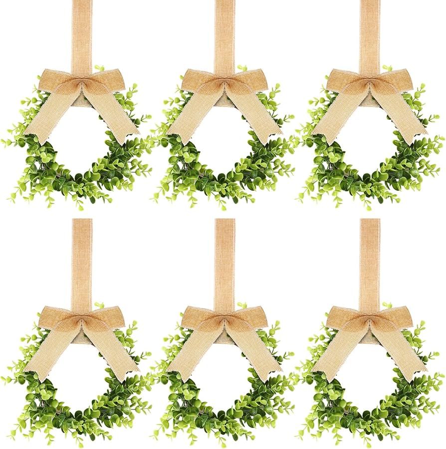 6 Pcs Christmas Kitchen Cabinet Wreaths Decorative Boxwood Wreaths with Ribbon Artificial Greener... | Amazon (US)
