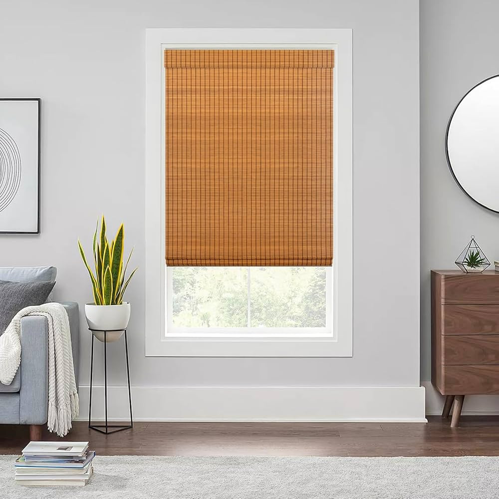 Romswi Cordless Bamboo Roman Shade Blind for Inside/Outside Mount, Light Filtering, Light Russet,... | Amazon (US)