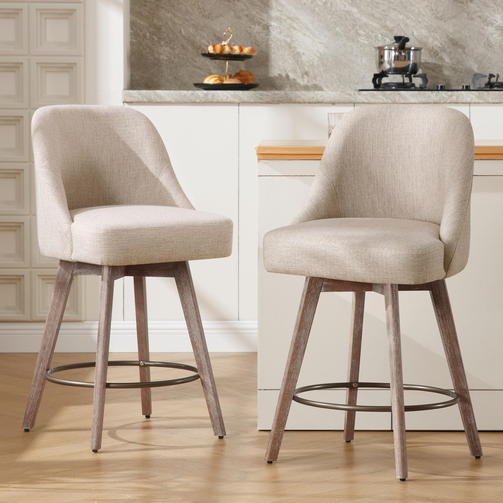 Bekrvio Counter Height Bar Stools Set of 2, Modern Mid-Century Swivel Barstools with Backs and Wo... | Amazon (US)