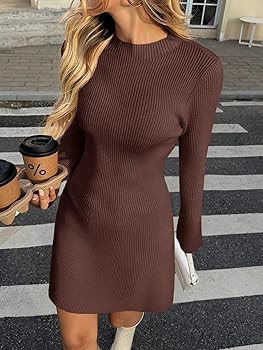 Saodimallsu Womens A Line Mini Sweater Dress Long Sleeve Bodycon Ribbed Knit Mock Neck Fall Short... | Amazon (US)