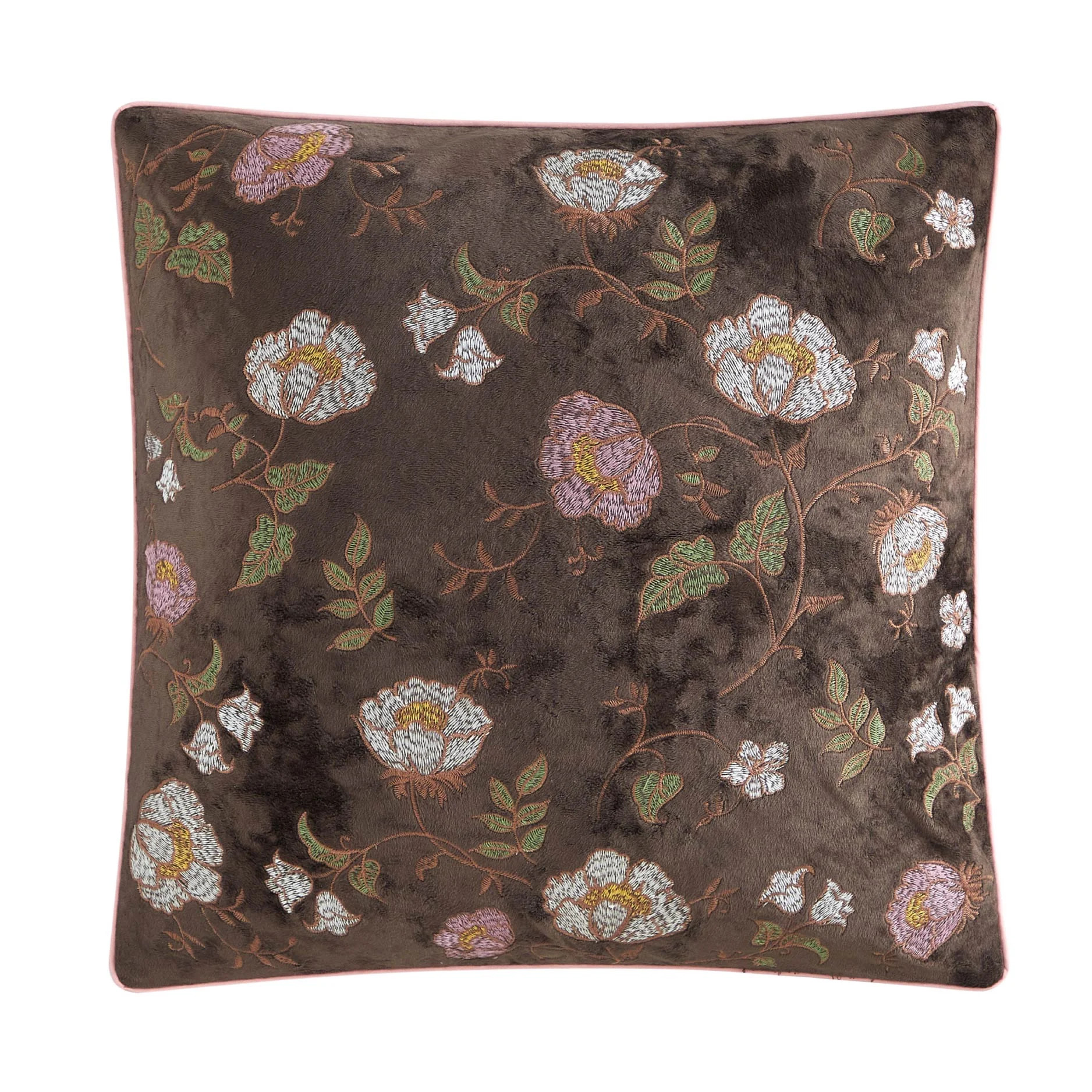The Pioneer Woman Velvet Embroidered Floral Brown Decorative Pillow, 18" x 18" | Walmart (US)