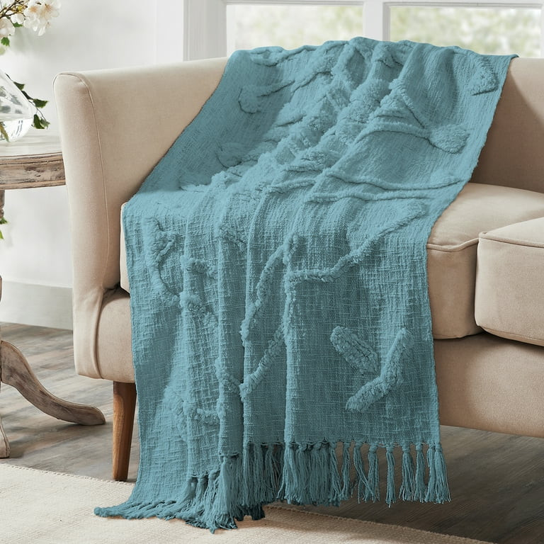 My Texas House Francesca Tufted Medallion Solid Cotton Throw, 50" x 60", Blue - Walmart.com | Walmart (US)