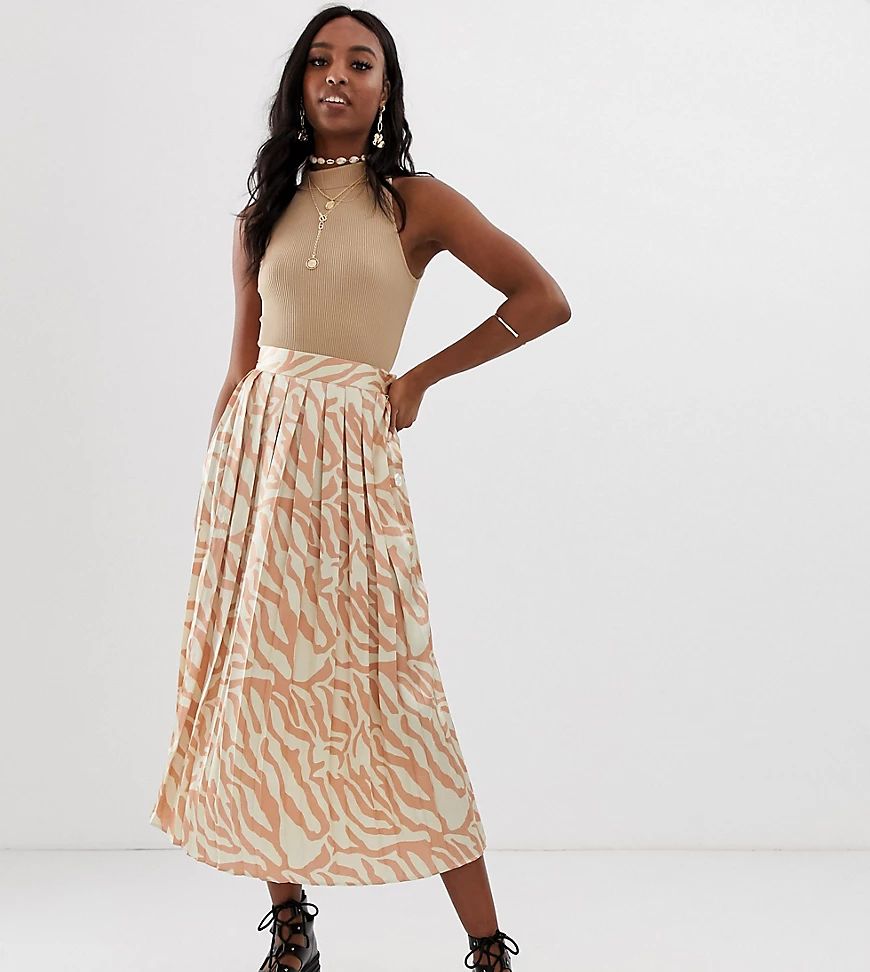 ASOS DESIGN Tall pleated midi skirt with buttons in tiger print-Multi | ASOS (Global)
