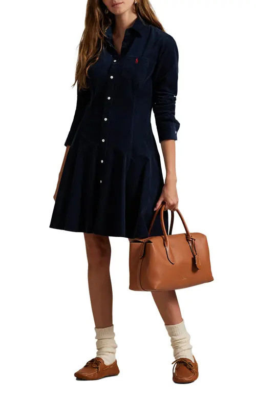 Polo Ralph Lauren Long Sleeve Corduroy Shirtdress in Navy at Nordstrom, Size 10 | Nordstrom