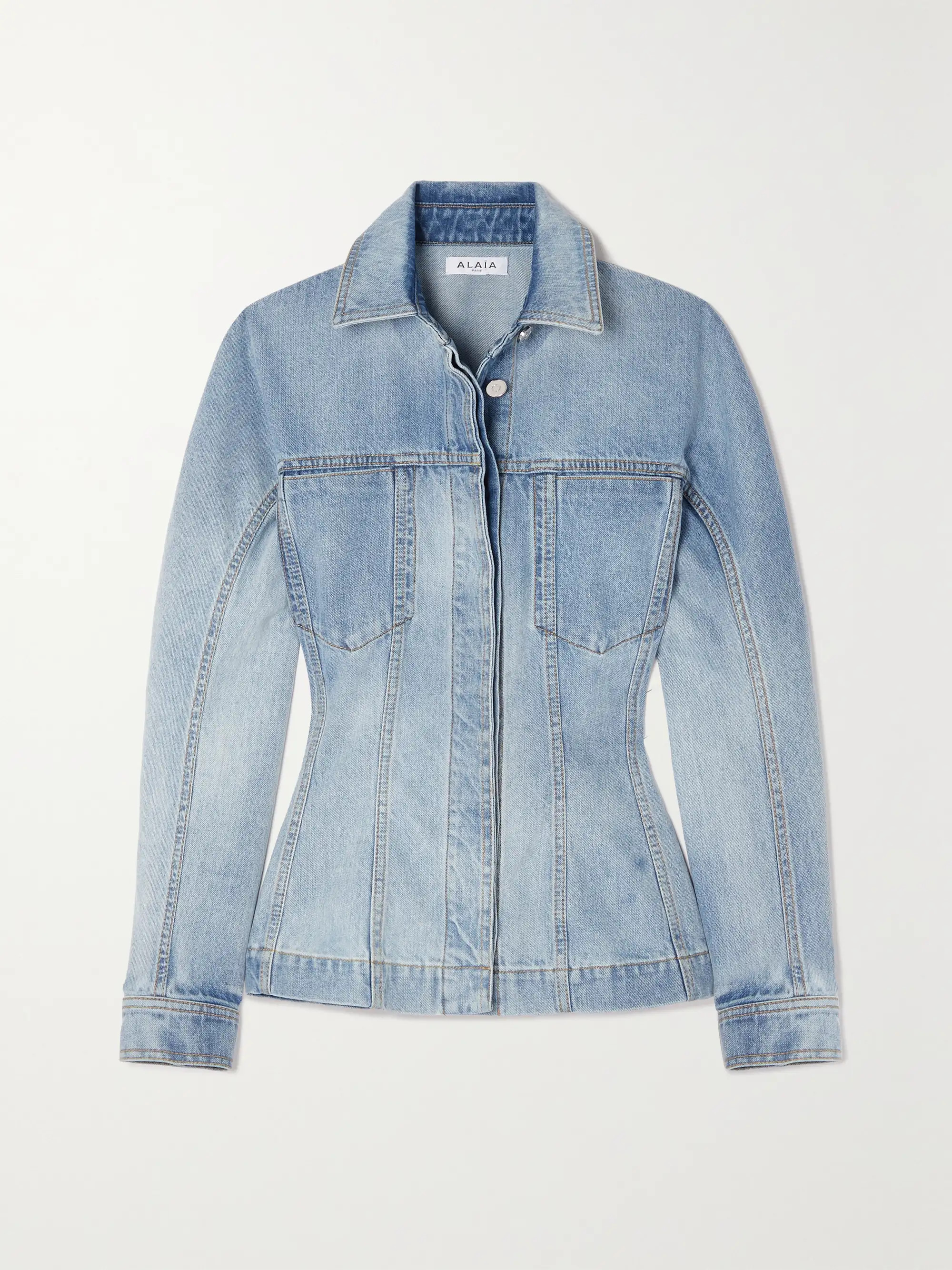 ALAÏA Paneled denim jacket | NET-A-PORTER | NET-A-PORTER (UK & EU)
