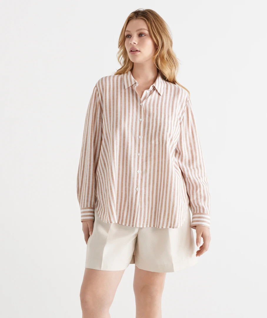 Linen Blend Relaxed Stripe Shirt | Sussan