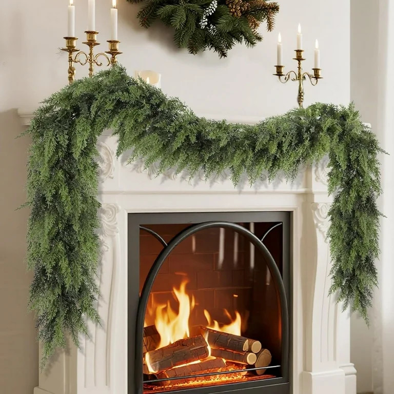 Guvpev 9FT Real Touch Christmas Cedar Garland - Artificial Greenery Garland for Fireplace Mantel,... | Walmart (US)