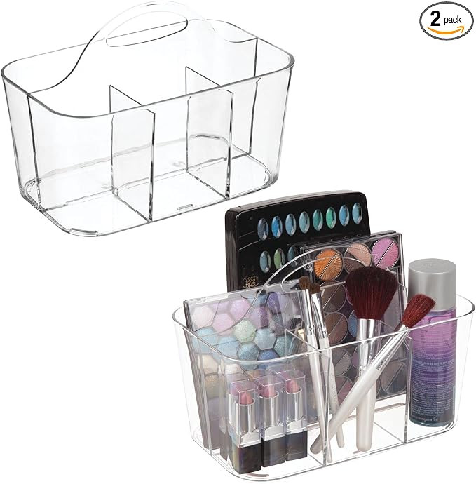 mDesign Plastic Makeup Storage Organizer Caddy Tote, Divided Basket Bin, Handle for Bathroom, Hol... | Amazon (US)