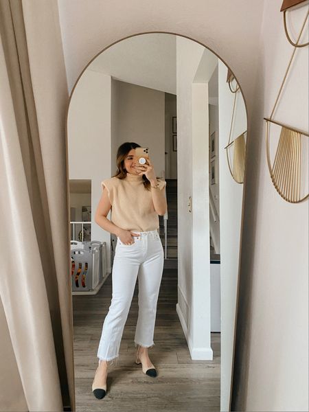 The perfect neutral spring look! Love this knit top so much! These are my favorite white jeans via Levi’s! They run tts. Wearing size 25. 

#LTKshoecrush #LTKstyletip #LTKunder50