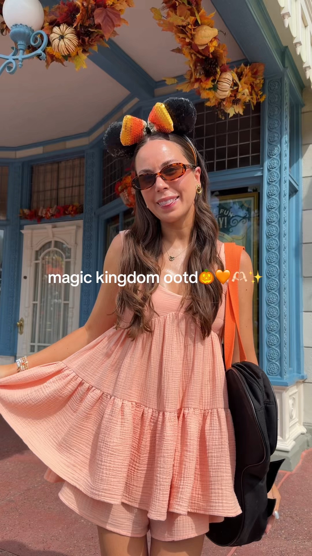 First Disney Halloween ootd of the year🎃 Disney outfit, fall outfit inspo, outfit ideas, Disney girl, magic kingdom outfit, Disney merchandise, Disney aesthetic, Disney style, Popflex two piece set, Disney bag, Disney jewelry, Disney accessories #disney